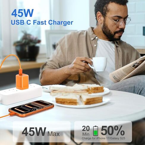 YISH 45W USB C Charger Block, Foldable Type C Charger Fast Charging with 3.3FT USBC Charging Cable, GaN Charger Compatible with iPhone 17/16/15 Series, MacBook, iPad, Samsung Galaxy (Orange) in Saudi Arabia