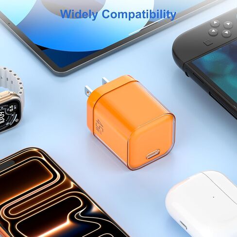 YISH 45W USB C Charger Block, Foldable Type C Charger Fast Charging with 3.3FT USBC Charging Cable, GaN Charger Compatible with iPhone 17/16/15 Series, MacBook, iPad, Samsung Galaxy (Orange) in Saudi Arabia
