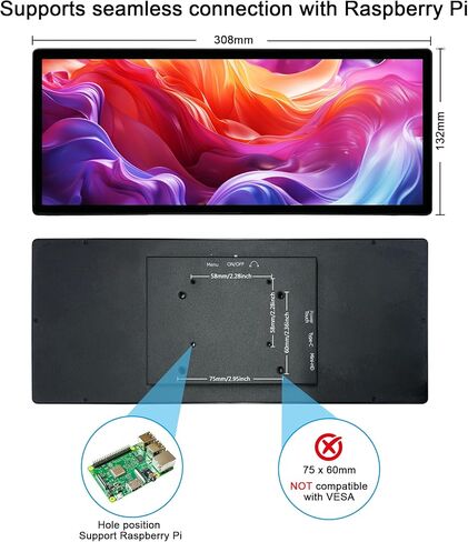 wisecoco 12.3 Inch Touch Screen Monitor IPS 1920x720 Stretched Bar LCD CNC Shell Mini Secondary Screen Portable Display HDMI for Laptop PC Temperature Aida64 GPU CPU RAM Monitoring in Kuwait