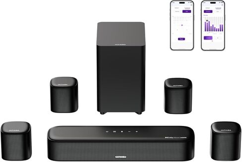 شريط صوت ULTIMEA 7.1CH مع Dolby Atmos، حزمة مع زوج حامل مكبر صوت قابل للتعديل، متوافق مع سلسلة Aura/Poseidon/Skywave، نظام المسرح المنزلي بقدرة 350 واط للتلفزيون الذكي in Kuwait