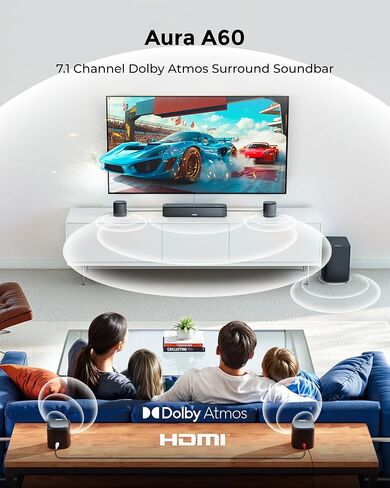شريط صوت ULTIMEA 7.1CH مع Dolby Atmos، حزمة مع زوج حامل مكبر صوت قابل للتعديل، متوافق مع سلسلة Aura/Poseidon/Skywave، نظام المسرح المنزلي بقدرة 350 واط للتلفزيون الذكي in Kuwait