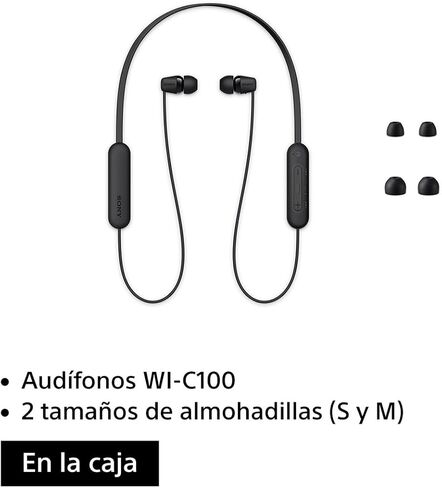 سماعات رأس بلوتوث لاسلكية من سوني WI-C100 مع عمر بطارية يصل إلى 25 ساعة، صوت واضح، تصميم خفيف الوزن، مقاومة للماء IPX4، مكالمات بدون استخدام اليدين، متوافقة مع Android وiOS - أسود in Kuwait