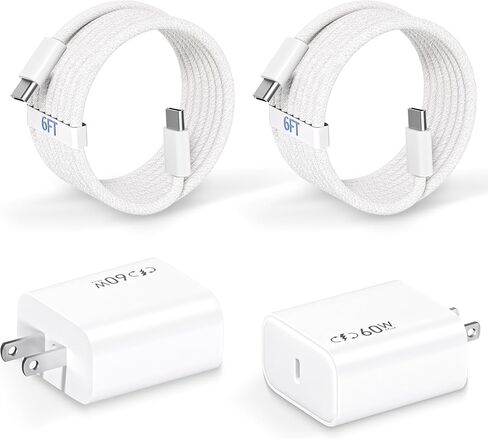 محول طاقة ديناميكي Apple 40W-60W، شاحن USB C سريع 2 حزمة شاحن iPhone شحن سريع 6FT نوع C كابلات شحن مضفرة لأجهزة Apple iPhone 17/17E/Air/17 ProMax/16Pro/16e/15Plus، iPad Pro/Air، AirPods in Kuwait