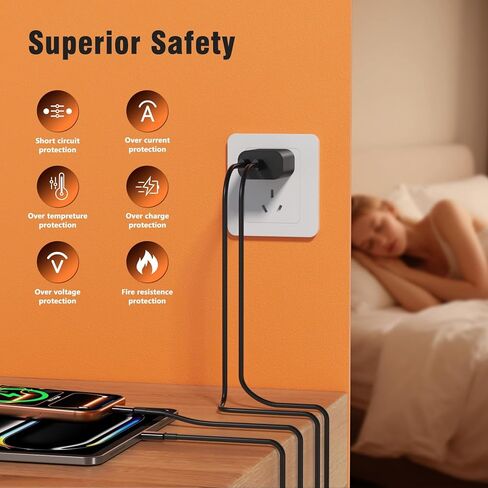 3Pack PD 3.0 Black Super Fast Charger USB C Dual Port Charger Block with 3Pack 60W [3FT+6FT+10FT] USB C to USB C Charger Cord for Galaxy S26/S25/S24,for iPhone 17/16/15,for iPad and More in Kuwait
