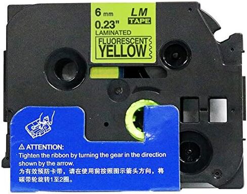 أشرطة LM - طابعة ملصقات Brother PT-1170S مقاس 6 مم باللون الأسود على شريط TZe P-Touch باللون الأصفر الفلوريسنت المتوافق (1/4 بوصة 0.23 مصفح) لصانع الملصقات Brother Model PT1170S in Kuwait