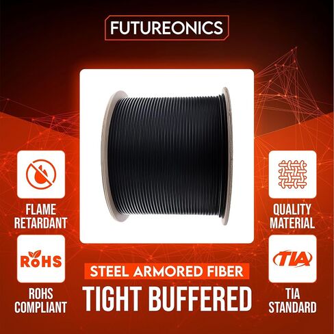 كابل توزيع الألياف الضوئية المدرع Plenum 12 Strand داخلي/خارجي، OS2 9/125 Singlemode، Corning SMF-28® Ultra، غير حساس للانحناء، أسود، بكرة، 500 قدم in Kuwait