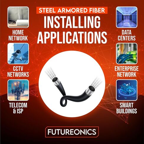كابل توزيع الألياف الضوئية المدرع Plenum 12 Strand داخلي/خارجي، OS2 9/125 Singlemode، Corning SMF-28® Ultra، غير حساس للانحناء، أسود، بكرة، 500 قدم in Kuwait