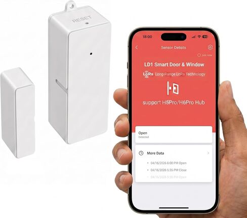 مستشعر نافذة الباب الذكي MOCREO LD1 LoRa، نطاق طويل جدًا 2000 قدم، عمر البطارية 5 سنوات، تنبيه فتح الباب الأيسر، إنذار ضد الكاذبة، لا رسوم شهرية، المحور مطلوب (غير متضمن) in Kuwait