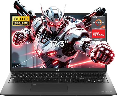 كمبيوتر محمول للألعاب NIMO مقاس 17.3 بوصة FHD AMD، وذاكرة وصول عشوائي 32 جيجابايت DDR5 و1 تيرابايت SSD Ryzen 5 6600H مع رسومات Radeon 660M (Beats i7-1165G7)، و100 واط من النوع C، ولوحة مفاتيح بإضاءة خلفية، وبصمة الإصبع، وعرض 180 درجة للمبدعين والمحترفين in Kuwait