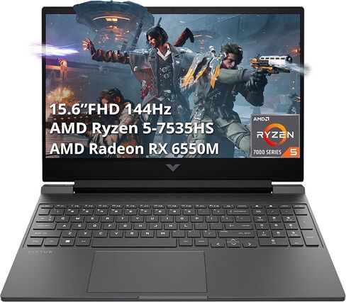 كمبيوتر محمول HP Victus مقاس 15.6 بوصة عالي الدقة 144 هرتز للألعاب، AMD Ryzen 5-7535HS، ذاكرة الوصول العشوائي DDR5 سعة 32 جيجابايت، 1 تيرابايت PCIe SSD، AMD Radeon RX 6550M، لوحة مفاتيح بإضاءة خلفية، Windows 11 Home، فضي (متجدد) in Kuwait