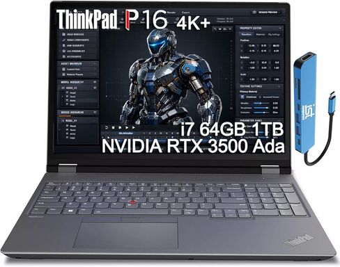 Lenovo ThinkPad P16 Mobile Workstation Laptop (16" 4K+ UHD+, NVIDIA RTX 3500 Ada 12GB, Intel Core i7-14700HX, 64GB DDR5, 1TB SSD) for Engineer, Architect, Designer, Fingerprint, IST Hub, Win 11 Pro in Kuwait