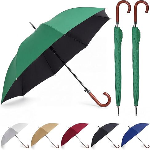 Silkfly 2 Pcs 48 Inch Auto Open Umbrella Wooden J Stick Handle Umbrella Windproof Unbreakable Fast Drying Rain Umbrella in Kuwait