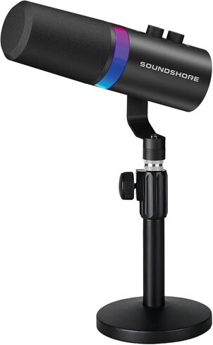 SOUNDSHORE USB/XLR Dynamic Microphone for PC Gaming, Podcast & Recording, Dual-Mode RGB Mic& Streaming Vocal Gear with Heavy-Duty Desk Stand, Clicky Mute in Kuwait