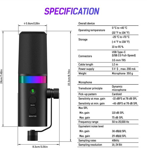 SOUNDSHORE USB/XLR Dynamic Microphone for PC Gaming, Podcast & Recording, Dual-Mode RGB Mic& Streaming Vocal Gear with Heavy-Duty Desk Stand, Clicky Mute in Kuwait