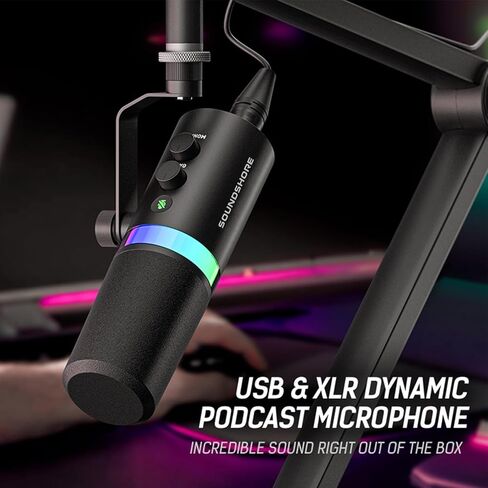 SOUNDSHORE USB/XLR Dynamic Microphone for PC Gaming, Podcast & Recording, Dual-Mode RGB Mic& Streaming Vocal Gear with Heavy-Duty Desk Stand, Clicky Mute in Kuwait