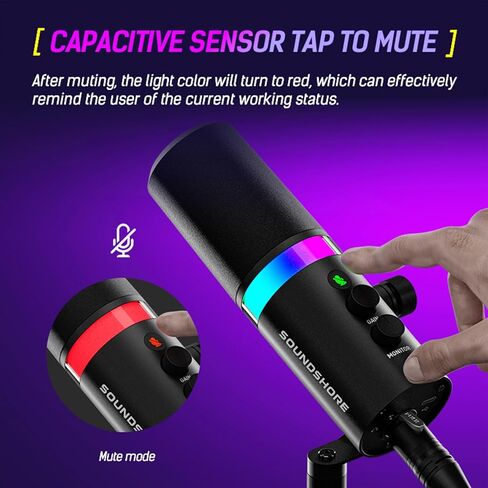SOUNDSHORE USB/XLR Dynamic Microphone for PC Gaming, Podcast & Recording, Dual-Mode RGB Mic& Streaming Vocal Gear with Heavy-Duty Desk Stand, Clicky Mute in Kuwait