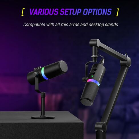 SOUNDSHORE USB/XLR Dynamic Microphone for PC Gaming, Podcast & Recording, Dual-Mode RGB Mic& Streaming Vocal Gear with Heavy-Duty Desk Stand, Clicky Mute in Kuwait