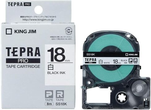 King Jim SS18K Tepra PRO Tape Cartridge, 1 Piece, 0.7 inches (18 mm), White Label/Black Character, Length 22.8 ft (8 m) in Kuwait