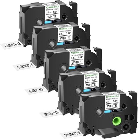 GREENCYCLE 5 عبوات TZe-S251 شريط لاصق قوي للغاية 24 مم متوافق مع TZe-S251 TZ-S251 AZe-S251 0.94 بوصة أسود على ملصق أبيض لـ PT-2730 D600VP D800W H500LI P700 P710BT P750W in Kuwait