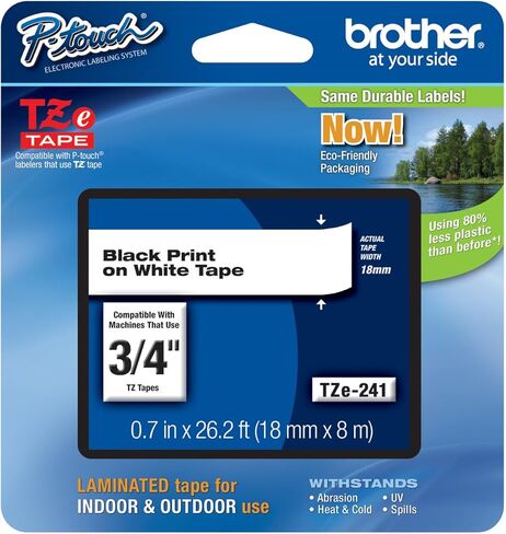 Genuine Brother 3/4" (18mm) Black on White TZe P-Touch Tape for Brother PT-2730, PT2730 Label Maker with Free TZe Tape Guide Included in Kuwait