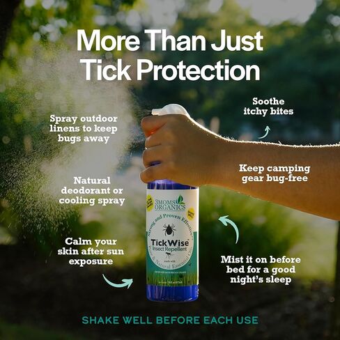 3 Moms Organics, TickWise 8oz 3 عبوات - خالية من DEET، طارد القراد والحشرات، زيوت عطرية نباتية، جميع المكونات الطبيعية، آمنة للأطفال والكبار والكلاب والخيول in Kuwait