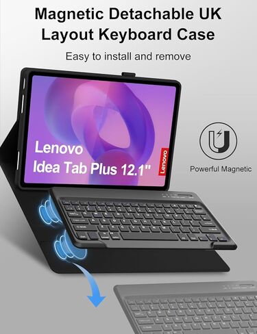 حافظة لوحة المفاتيح لجهاز 2025 Lenovo Idea Tab Plus 12.1 بوصة/Tab K12، لوحة مفاتيح لاسلكية مغناطيسية قابلة للفصل وحقيبة PU ممتازة مع حامل أقلام لجهاز Lenovo Idea Tab Plus/Tab K12 مقاس 12.1 بوصة (TB361FU/TB361ZU) in Kuwait