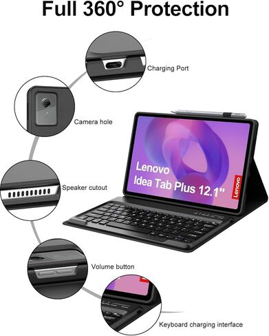 حافظة لوحة المفاتيح لجهاز 2025 Lenovo Idea Tab Plus 12.1 بوصة/Tab K12، لوحة مفاتيح لاسلكية مغناطيسية قابلة للفصل وحقيبة PU ممتازة مع حامل أقلام لجهاز Lenovo Idea Tab Plus/Tab K12 مقاس 12.1 بوصة (TB361FU/TB361ZU) in Kuwait