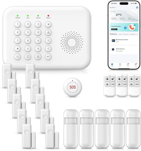 نظام إنذار منزلي آمن ببساطة، نظام إنذار WiFi+GSM/4G مع أجهزة استشعار للأبواب وكاشفات للحركة، متوافق مع الحياة الذكية أو التحكم في تطبيق الهاتف Tuya بدون رسوم شهرية، تنبيه في الوقت الحقيقي in Kuwait