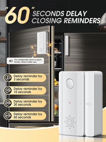 Freezer Door Alarm with Adjustable Voice Reminders (60s/30s/10s/0s Delay) for Open Freezer or Refrigerator Doors in Kuwait