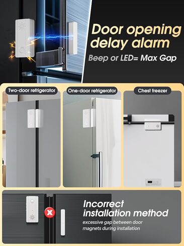 Freezer Door Alarm with Adjustable Voice Reminders (60s/30s/10s/0s Delay) for Open Freezer or Refrigerator Doors in Kuwait