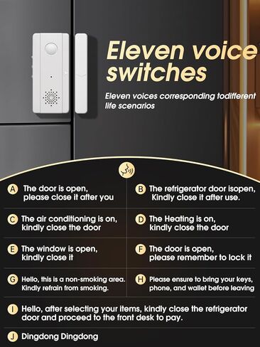 Freezer Door Alarm with Adjustable Voice Reminders (60s/30s/10s/0s Delay) for Open Freezer or Refrigerator Doors in Kuwait