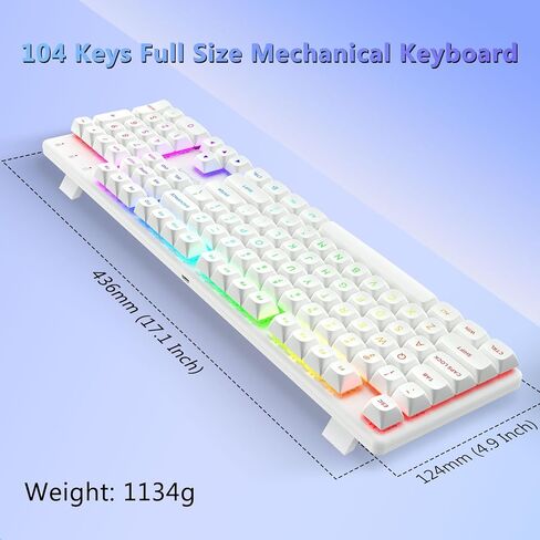 لوحة مفاتيح الألعاب الميكانيكية اللاسلكية Redragon K710، بلوتوث/2.4 جيجا/وضع سلكي ثلاثي، إضاءة خلفية RGB، مفتاح أزرق كليكي، بطارية قابلة لإعادة الشحن، لوحة معدنية صلبة، أغطية مفاتيح PBT للكمبيوتر/Mac، أبيض in Kuwait