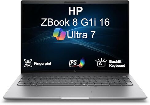 محطة عمل HP ZBook 8 G1i 16 المحمولة 16.0 بوصة 60 هرتز IPS WUXGA (Intel Ultra 7-255H، Intel Arc 140T Shared، 64 جيجابايت DDR5، 512 جيجابايت PCIe SSD، لوحة مفاتيح بإضاءة خلفية، بصمة الإصبع، Win 11 Pro) مع موسع منفذ USB DKZ in Kuwait