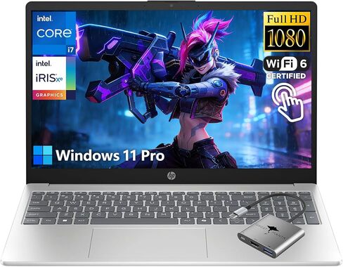 كمبيوتر محمول HP i7 بشاشة لمس FHD مقاس 15.6 بوصة، ومعالج Intel 10-Core i7-1355U(Beat Core 7 160U)، وذاكرة وصول عشوائي 32 جيجابايت و1 تيرابايت SSD، وWin 11 Pro Wifi6 Bluetooth، وكمبيوتر Intel Iris Xe Graphics لألعاب الأعمال مع ملحق GM in Kuwait