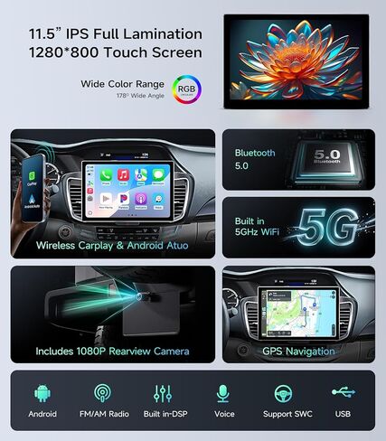 11.5" Car Radio Stereo for Honda Accord 2013-2017, 4+64G IPS HD Touch Screen with Wireless CarPlay & Android Auto, 5G WiF GPS Navigation FM SWC Bluetooth, 1080P Backup Camera in Kuwait