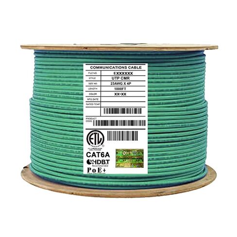 Elite CAT6A Riser (CMR), 10Gb, Ethernet Cable 1000ft, 23AWG, 100% Solid Pure Bare Copper, 650MHz, w/Spline(Noise Reducing Cross Separator), UL Certified, Easy Pull, Bulk Networking Cable Reel - Green in Kuwait