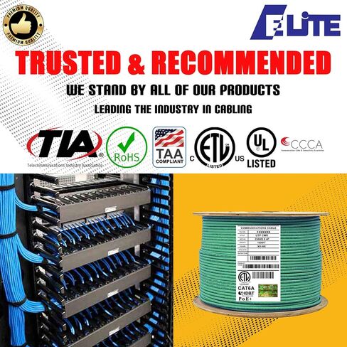 Elite CAT6A Riser (CMR), 10Gb, Ethernet Cable 1000ft, 23AWG, 100% Solid Pure Bare Copper, 650MHz, w/Spline(Noise Reducing Cross Separator), UL Certified, Easy Pull, Bulk Networking Cable Reel - Green in Kuwait