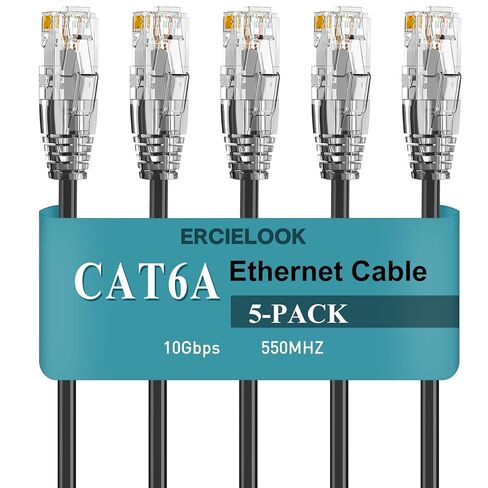 5 Pack CAT6a Ethernet Cable 2m, Short Patch Cable, 10Gbps 550MHz High Speed Network Cable, 28AWG Pure Copper for Patch Panel, Network Rack, Black in Kuwait