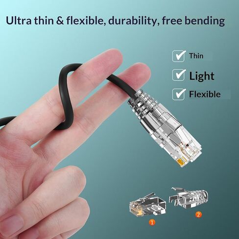 5 Pack CAT6a Ethernet Cable 2m, Short Patch Cable, 10Gbps 550MHz High Speed Network Cable, 28AWG Pure Copper for Patch Panel, Network Rack, Black in Kuwait