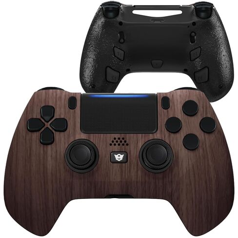 وحدة تحكم لاسلكية HEXGAMING HYPER متوافقة مع أزرار ps4-4 الخلفية، وإيقاف المشغلات، وأعواد الإبهام القابلة للتبديل - نمط خشبي أسود in Kuwait