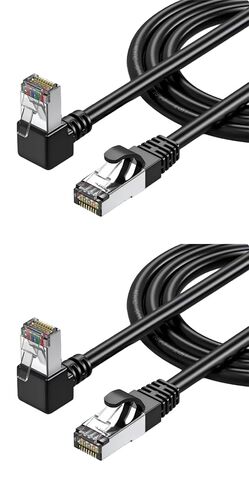 2 pcs, 3.1 ft/pc 90 Degree Right Angle Down Cat 6A Ethernet Cable, RJ45 LAN Network Patch Cord, SFTP Shielded Foil Twisted Pair, 10Gbps, 600Mhz in Kuwait