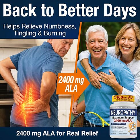 Neuropathy Supplement with 2400 mg Alpha Lipoic Acid – Advanced Support for Feet Hands Toes – 2400mg ALA, Vitamins B12 B6 & B1, Magnesium, Turmeric – 60 Capsules in Saudi Arabia