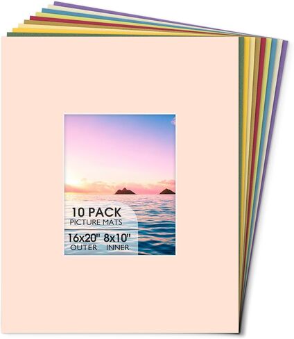 Space Art Deco, 5 Pack 8x10 Picture Mats for 4x6 Photo, Acid Free White Core Bevel Cut 4-Ply Thickness, Signature Mat Board Matte for Artwork (White) in Kuwait
