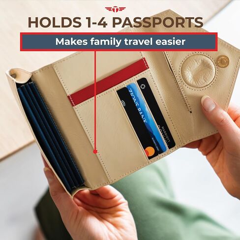 Expandable Full Grain Leather Passport Holder for Travel Family with Hidden AirTag Holder - RFID Protected Travel Wallet Passport Cover for Men Women with Free Lost & Found Service (Black) in Saudi Arabia