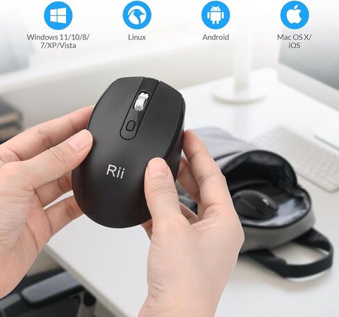 ماوس لاسلكي Rii RM213 قابل لإعادة الشحن (بلوتوث 5.0+2.4 جيجا هرتز) وضع مزدوج، ماوس مناسب للسفر، DPI 1200 1600 2400، منفذ من النوع C، ماوس كمبيوتر محمول لنظام التشغيل Mac Windows 11/10/8/7/XP/Vista Chromebook، أسود in Kuwait
