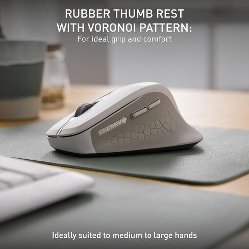 Cherry Stream Mouse Comfort, Wireless Ergonomic Mouse with Rubberized Thumb Rest, for Right-Handers, 2.4 GHz, 6 Whisper-Quiet Buttons, Battery-Powered, White in Kuwait