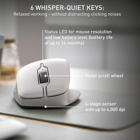 Cherry Stream Mouse Comfort, Wireless Ergonomic Mouse with Rubberized Thumb Rest, for Right-Handers, 2.4 GHz, 6 Whisper-Quiet Buttons, Battery-Powered, White in Kuwait