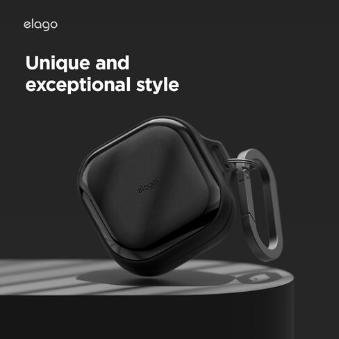 Elago متوافق مع حافظة Samsung Galaxy Buds 4 Pro وGalaxy Buds 4، EDC مع حلقة تسلق، غطاء TPU ممتاز، شحن لاسلكي، ملحقات سماعات الرأس، للرجال والنساء (أسود) in Kuwait