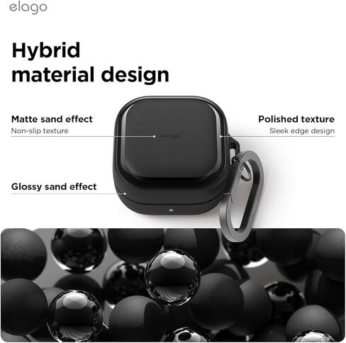 Elago متوافق مع حافظة Samsung Galaxy Buds 4 Pro وGalaxy Buds 4، EDC مع حلقة تسلق، غطاء TPU ممتاز، شحن لاسلكي، ملحقات سماعات الرأس، للرجال والنساء (أسود) in Kuwait