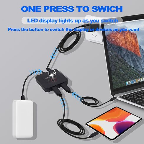 USB-C Switch Splitter ثنائي الاتجاه USB Type C Switch 1 in 2 Out/2 in 1 Out Selector 2 كمبيوتر مشاركة 1 جهاز محول مصدر الفيديو يدعم 8K@60 هرتز بيانات 10 جيجابت في الثانية 100 وات PD شحن للكمبيوتر المحمول والشاشة in Kuwait